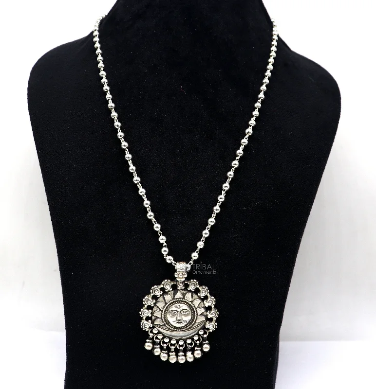 Premium Jewelry Now Available At Special Discounts 30" 4 mm Beaded chain with amazing sun face pendant 925 sterling silver handmade charm necklace with fabulous hanging drops jewelry set628 Premium Jewelry Now Available At Special Discounts 30" 4 mm Beaded chain with amazing sun face pendant 925 sterling silver handmade charm necklace with fabulous hanging drops jewelry set628
