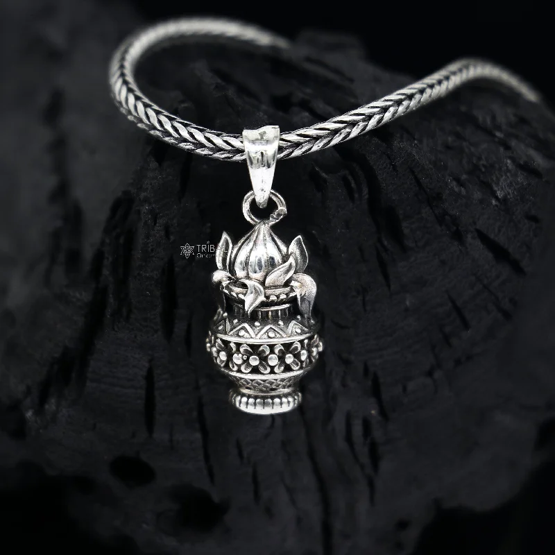 Modern Statement Jewelry For Bold Styling 925 sterling silver unique design KALASH WITH COCONUT pendant wheat chain necklace locket best gifting jewelry Nsp716 Modern Statement Jewelry For Bold Styling 925 sterling silver unique design KALASH WITH COCONUT pendant wheat chain necklace locket best gifting jewelry Nsp716