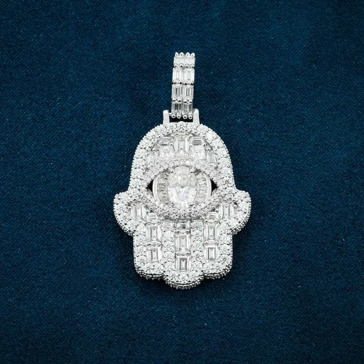 Shop Trending Jewelry With Exclusive Savings Moissanite Baguette Hamsa Hand Pendant 14K Gold Shop Trending Jewelry With Exclusive Savings Moissanite Baguette Hamsa Hand Pendant 14K Gold