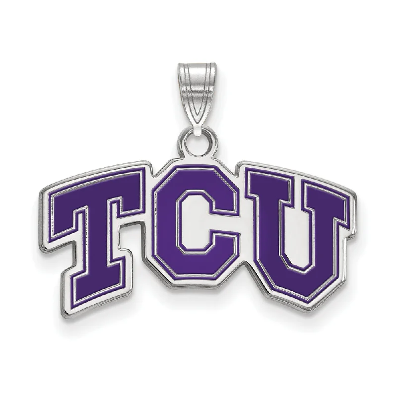 Shop Jewelry That Shines Without The High Price Sterling Silver Texas Christian U. Small Enamel 'TCU' Pendant Shop Jewelry That Shines Without The High Price Sterling Silver Texas Christian U. Small Enamel 'TCU' Pendant