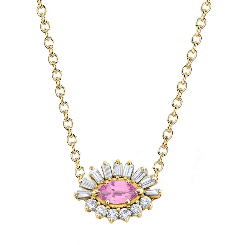 Celebrate Every Occasion With Sparkling Savings PINK SAPPHIRE & DIAMOND EVIL EYE NECKLACE Celebrate Every Occasion With Sparkling Savings PINK SAPPHIRE & DIAMOND EVIL EYE NECKLACE