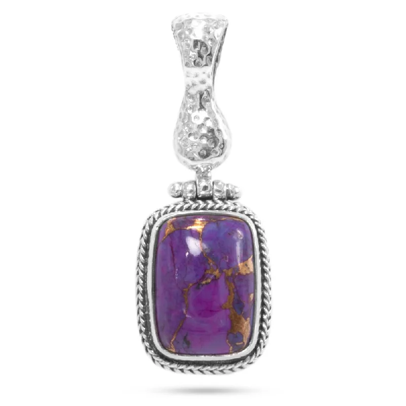 Limited-Stock Jewelry Sale – Shop Before It's Gone STERLING SILVER HAMMERED PURPLE MOHAVE TURQUOISE PENDANT WITH MAGNETIC ENHANCER BAIL