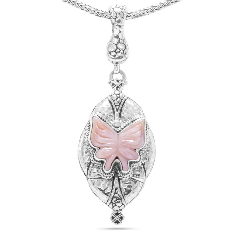 Shop Modern Jewelry Collections With Exclusive Discounts Sterling Silver Watermark & Hammered Pink Mother of Pearl Butterfly Statement Pendant™ With Magnetic Enhancer Bail Shop Modern Jewelry Collections With Exclusive Discounts Sterling Silver Watermark & Hammered Pink Mother of Pearl Butterfly Statement Pendant™ With Magnetic Enhancer Bail