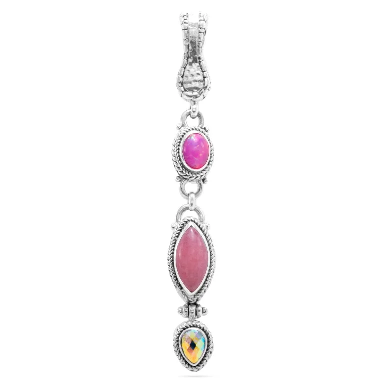 High-Quality Gemstone Jewelry For Special Occasions Sterling Silver Watermark Salmon Pink Quartzite, Pink Ethiopian Opal & Mercury Mist™ Mystic Topaz Pendant With Magnetic Enhancer Bail™ High-Quality Gemstone Jewelry For Special Occasions Sterling Silver Watermark Salmon Pink Quartzite, Pink Ethiopian Opal & Mercury Mist™ Mystic Topaz Pendant With Magnetic Enhancer Bail™