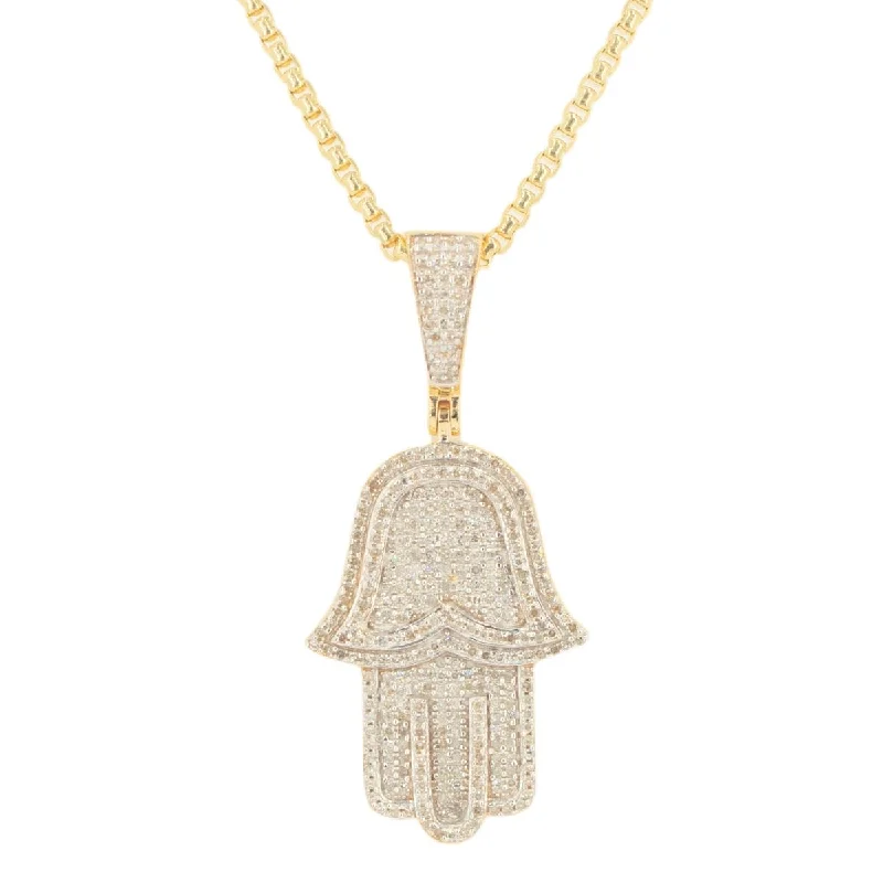 Exclusive Jewelry Offers – Shine For Less 10k Yellow Gold 0.70cttw 3D Hamzah Hand Pendant and 1.5mm Venetian Box Chain Bundle 18" 20” 22” 24” Exclusive Jewelry Offers – Shine For Less 10k Yellow Gold 0.70cttw 3D Hamzah Hand Pendant and 1.5mm Venetian Box Chain Bundle 18" 20” 22” 24”