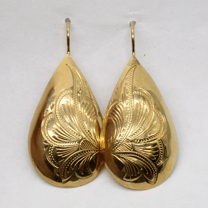 Luxury Handcrafted Jewelry For Elegant Looks 14k Yellow Gold Ornate Drop Earrings