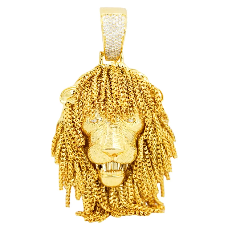 Handcrafted Jewelry Sale – Unique Designs At Low Prices 3D 10k Yellow Lion Head with Diamond Eyes and Franco Chain Mane Detailing Pendant 3.0" X 1.5" Handcrafted Jewelry Sale – Unique Designs At Low Prices 3D 10k Yellow Lion Head with Diamond Eyes and Franco Chain Mane Detailing Pendant 3.0" X 1.5"