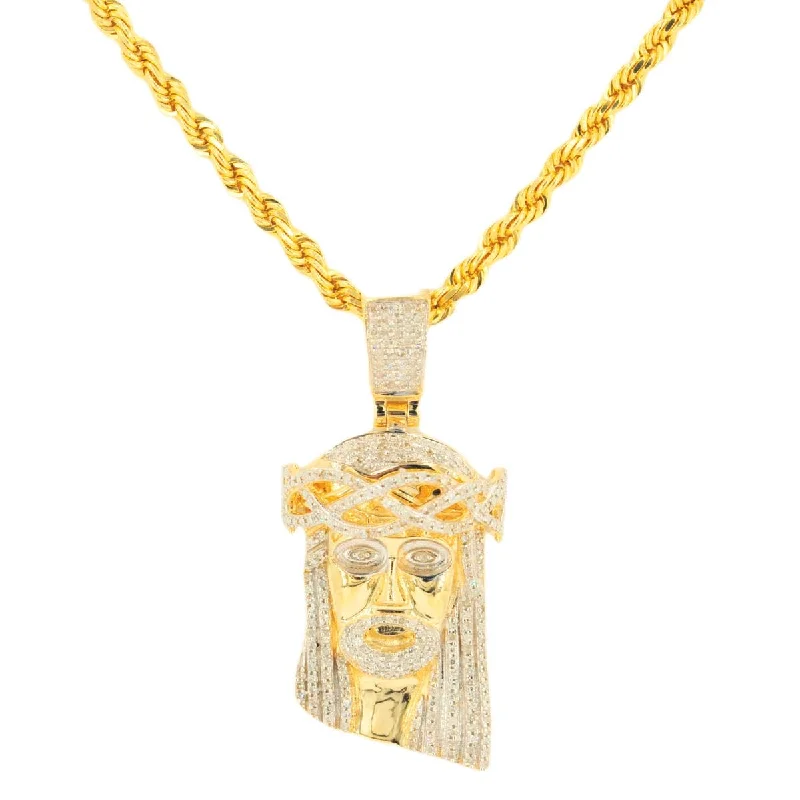 Flash Sale On Stunning Jewelry – Don't Miss Out 10k Yellow Gold 0.50cttw Jesus Head Pendant and 3mm Solid Rope Chain Bundle 16" 18" 20” 22” 24” Flash Sale On Stunning Jewelry – Don't Miss Out 10k Yellow Gold 0.50cttw Jesus Head Pendant and 3mm Solid Rope Chain Bundle 16" 18" 20” 22” 24”