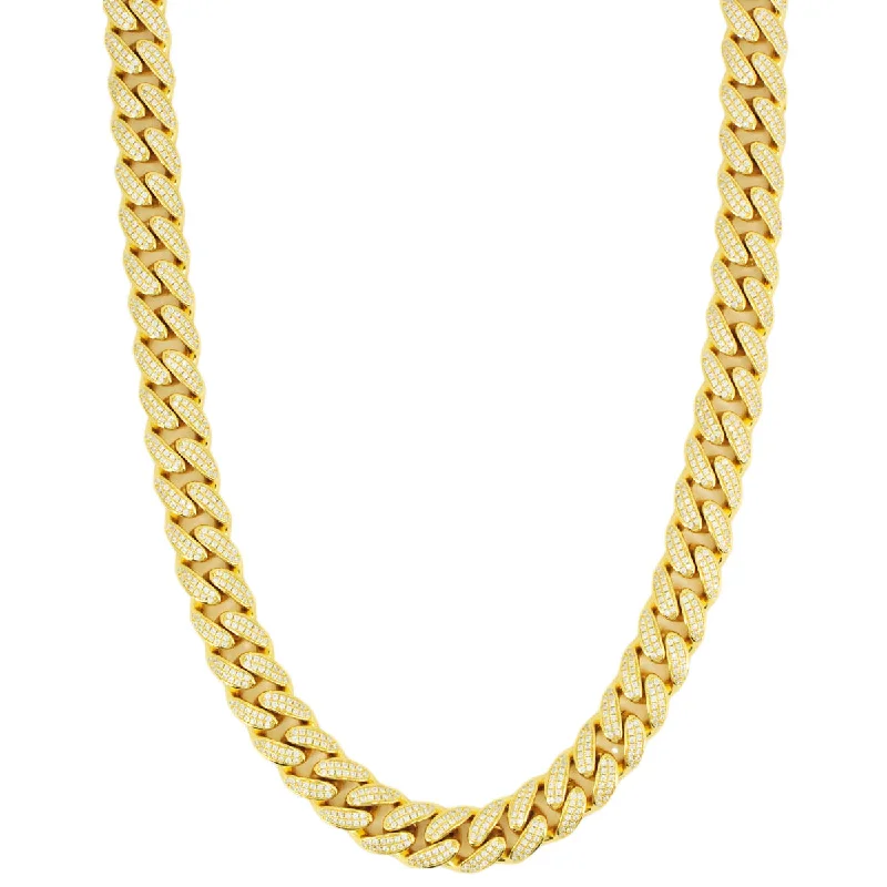 Discounted Jewelry For A Glamorous Look 12mm Silver and CZ Solid Cuban Chain 22” - Gold Plated Discounted Jewelry For A Glamorous Look 12mm Silver and CZ Solid Cuban Chain 22” - Gold Plated