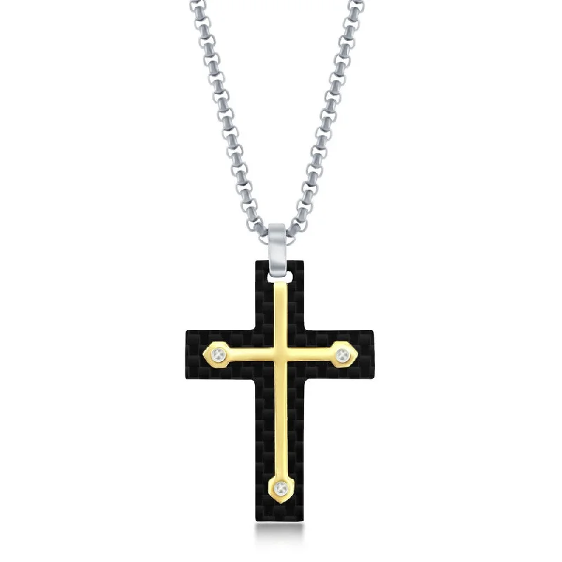 Gorgeous Jewelry, Limited-Time Savings Stainless Steel Black Carbon Fiber & Gold Cross Necklace Gorgeous Jewelry, Limited-Time Savings Stainless Steel Black Carbon Fiber & Gold Cross Necklace