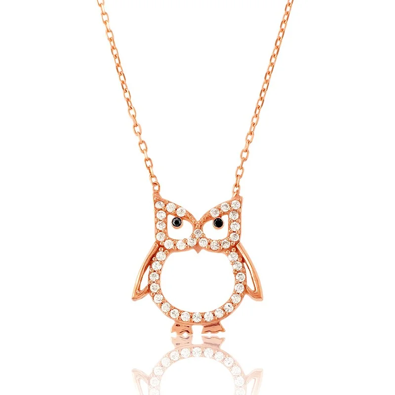 Exclusive Jewelry Sale – Shine For Less Sterling Silver Rose GP CZ Open Owl Necklace Exclusive Jewelry Sale – Shine For Less Sterling Silver Rose GP CZ Open Owl Necklace