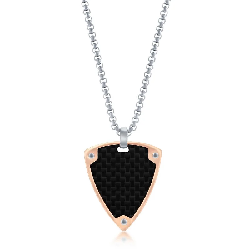 Special Jewelry Deals – Upgrade Your Collection Stainless Steel Black Carbon Fiber Rose Gold Border Triangle Necklace Special Jewelry Deals – Upgrade Your Collection Stainless Steel Black Carbon Fiber Rose Gold Border Triangle Necklace