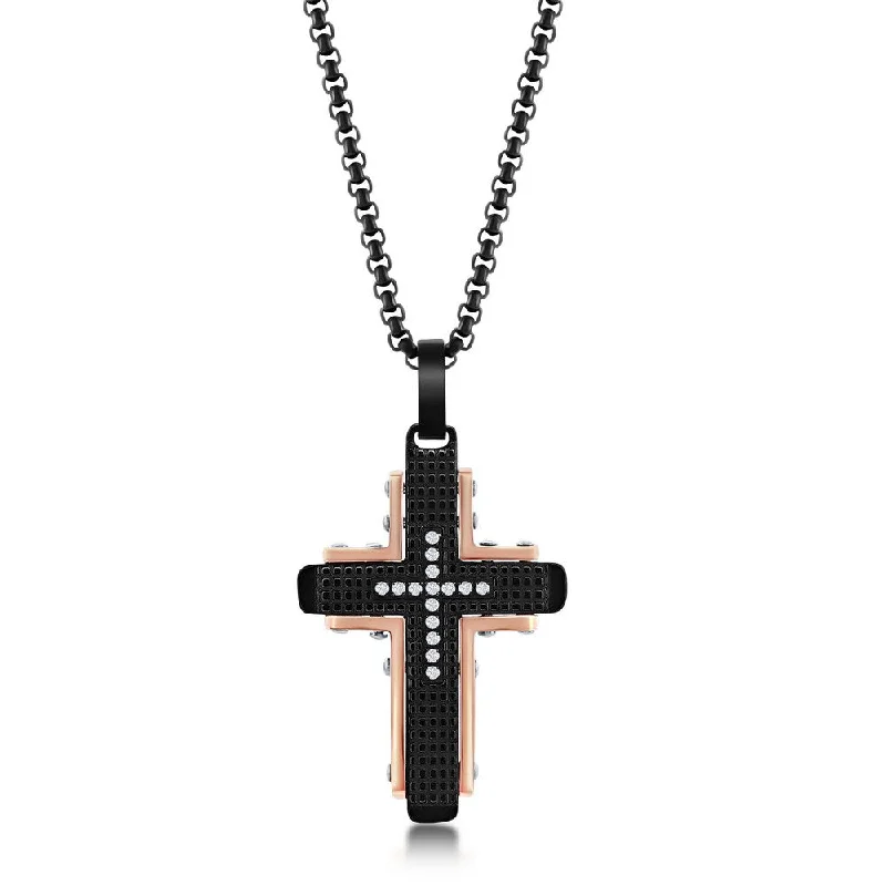 Shop Fine Jewelry With Exclusive Savings Stainless Steel Black & Rose Gold CZ Cross Necklace Shop Fine Jewelry With Exclusive Savings Stainless Steel Black & Rose Gold CZ Cross Necklace