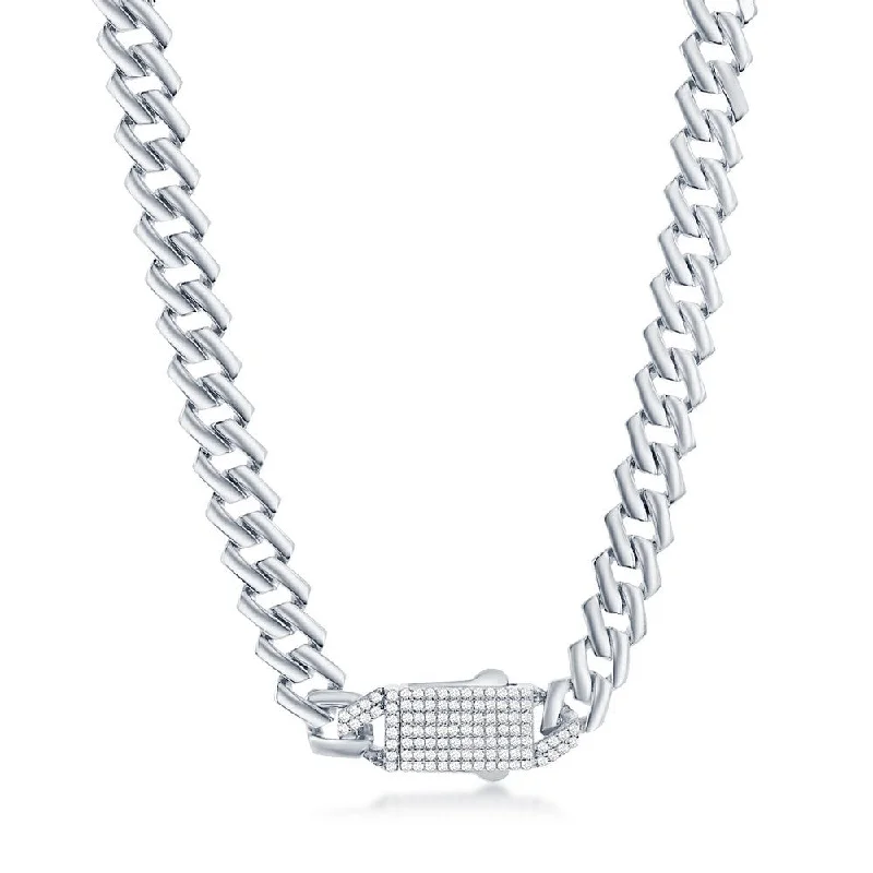 Dazzle In Elegance With Our Biggest Jewelry Sale Sterling Silver 9mm Monaco Chain w/Micro Pave CZ Lock Dazzle In Elegance With Our Biggest Jewelry Sale Sterling Silver 9mm Monaco Chain w/Micro Pave CZ Lock