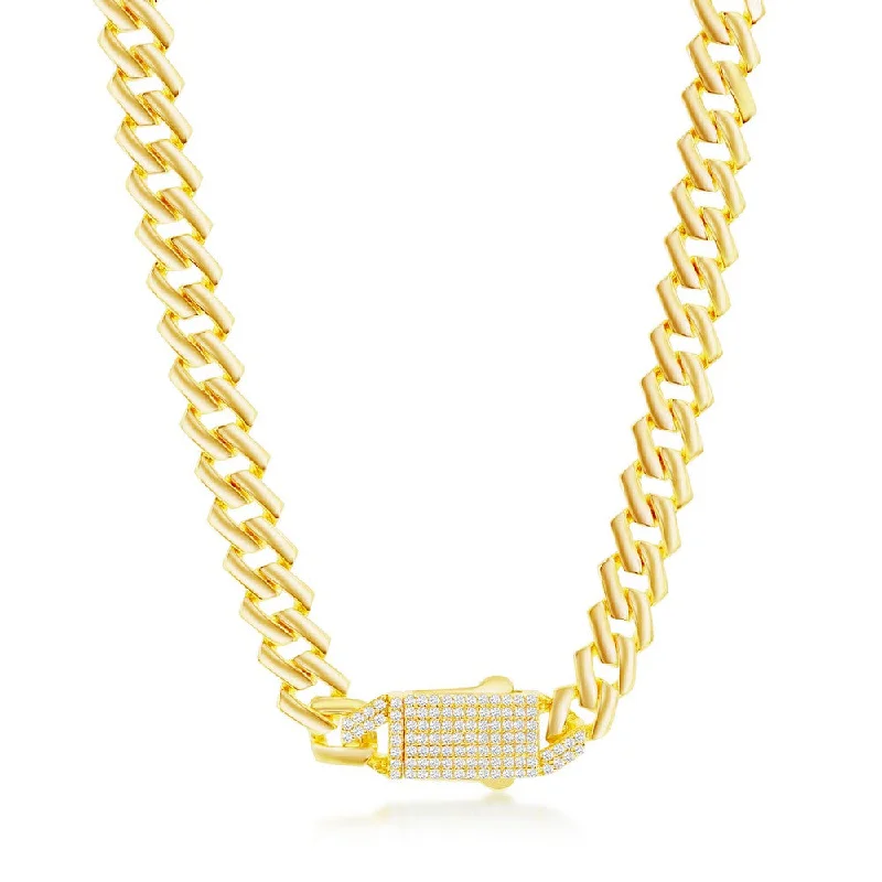 Premium Jewelry, Premium Discounts – Act Fast Sterling Silver 9mm Monaco Chain w/Micro Pave CZ Lock - Gold Plated