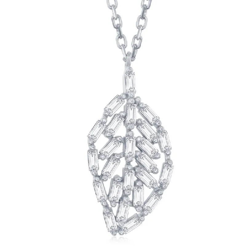Trending Jewelry Styles Now At Limited-Time Discounts Sterling Silver CZ Baguette Leaf Shaped Necklace 16" Trending Jewelry Styles Now At Limited-Time Discounts Sterling Silver CZ Baguette Leaf Shaped Necklace 16"