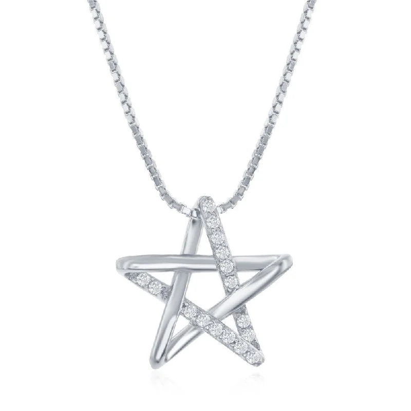 Bestselling Jewelry At Special Promotional Rates Sterling Silver Cubic Zirconia Star Necklace - Rhodium Plated