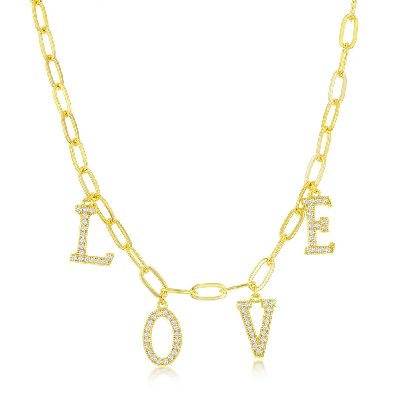Get The Best Deals On Timeless Jewelry Pieces Sterling Silver CZ 'LOVE' Paperclip Necklace - Gold Plated Get The Best Deals On Timeless Jewelry Pieces Sterling Silver CZ 'LOVE' Paperclip Necklace - Gold Plated