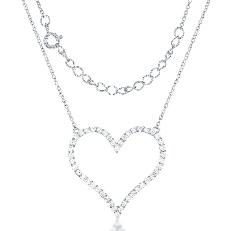 Exclusive Jewelry Offers – Sparkle For Less Sterling Silver Large Open CZ Heart Necklace Exclusive Jewelry Offers – Sparkle For Less Sterling Silver Large Open CZ Heart Necklace