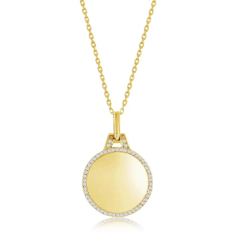 Don't Miss Our Biggest Jewelry Sale Of The Season Sterling Silver Polished Circle w/CZ Border Necklace - Gold Plated Don't Miss Our Biggest Jewelry Sale Of The Season Sterling Silver Polished Circle w/CZ Border Necklace - Gold Plated