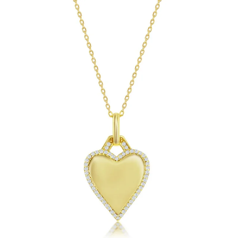 Elegant Jewelry Pieces At Unbelievable Prices Sterling Silver Polished Heart CZ Border Necklace - Gold Plated Elegant Jewelry Pieces At Unbelievable Prices Sterling Silver Polished Heart CZ Border Necklace - Gold Plated