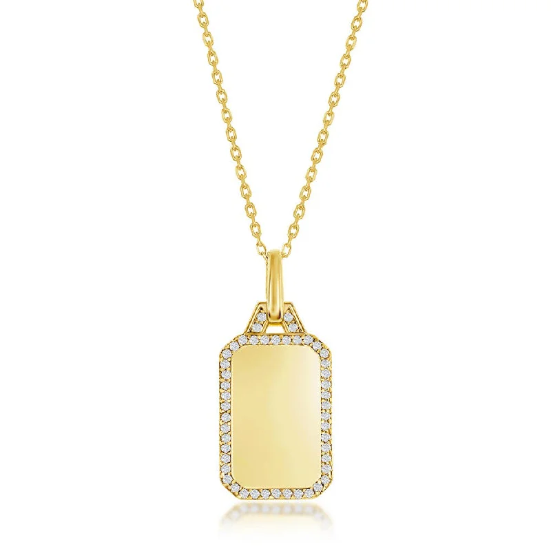 Limited-Stock Jewelry Sale – Once It's Gone, It's Gone Sterling Silver Rectangle Dog Tag w/ CZ Border Necklace - Gold Plated Limited-Stock Jewelry Sale – Once It's Gone, It's Gone Sterling Silver Rectangle Dog Tag w/ CZ Border Necklace - Gold Plated