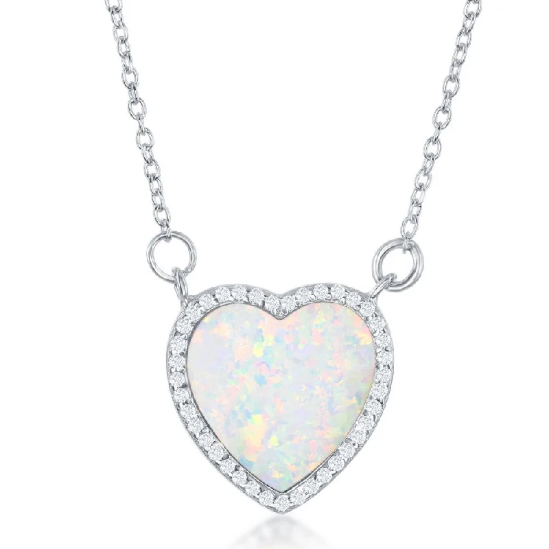 Trending Jewelry Styles Now At Limited-Time Discounts Sterling Silver Inlay Opal Heart with CZ Border Necklace Trending Jewelry Styles Now At Limited-Time Discounts Sterling Silver Inlay Opal Heart with CZ Border Necklace